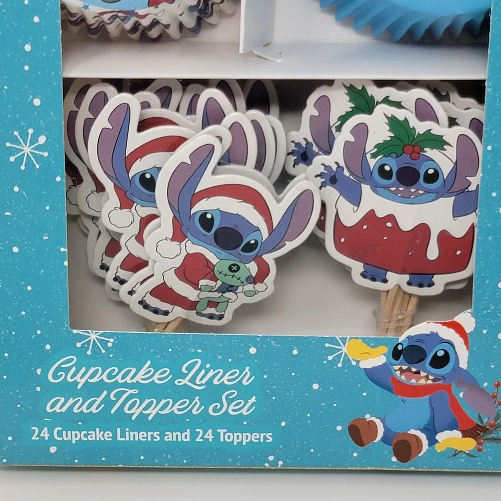 New! Disney Stitch Christmas Cupcake Liners & Toppers Set - 3 Packages